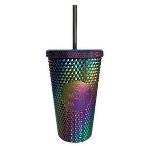 NWT Starbucks OIL SLICK Cold Cup Grande BLACK BLING Tumbler Rainbow Studded 2023